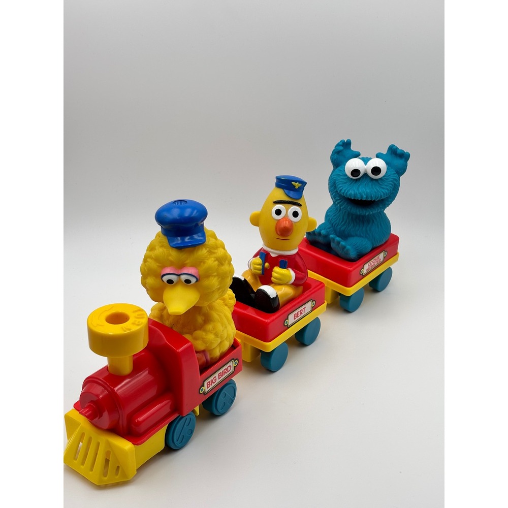 Vintage Sesame Street Big Bird Wind-Up Train Illco Cookie Monster Bert Toy Boxed